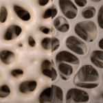 a side-by-side rendering of bones with good and poor density